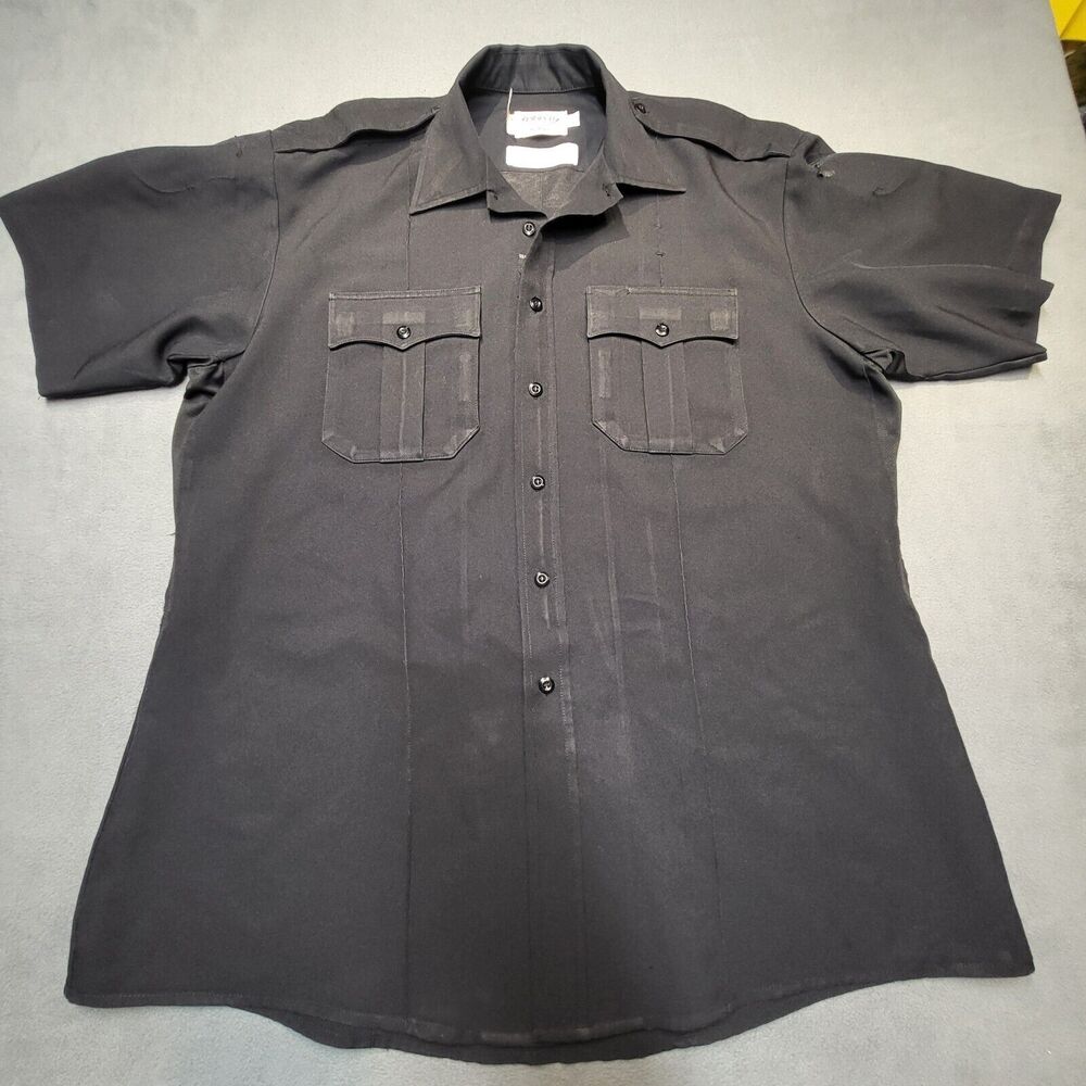 Elbeco TexTrop2 Shirt Mens 17.5 Black Tactical Zip Mock Button‎ Up Short Sleeve